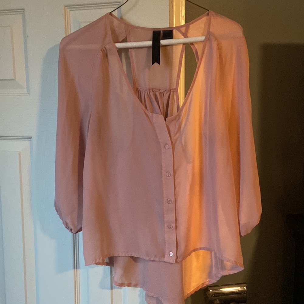 Peach / Ligh pink sheer blouse with sexy back cut outs.